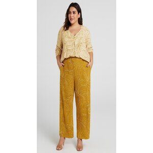 3 Piece Set Abstract Print Blouse, Wide Leg Pants, Maxi Skirt- Plus Size